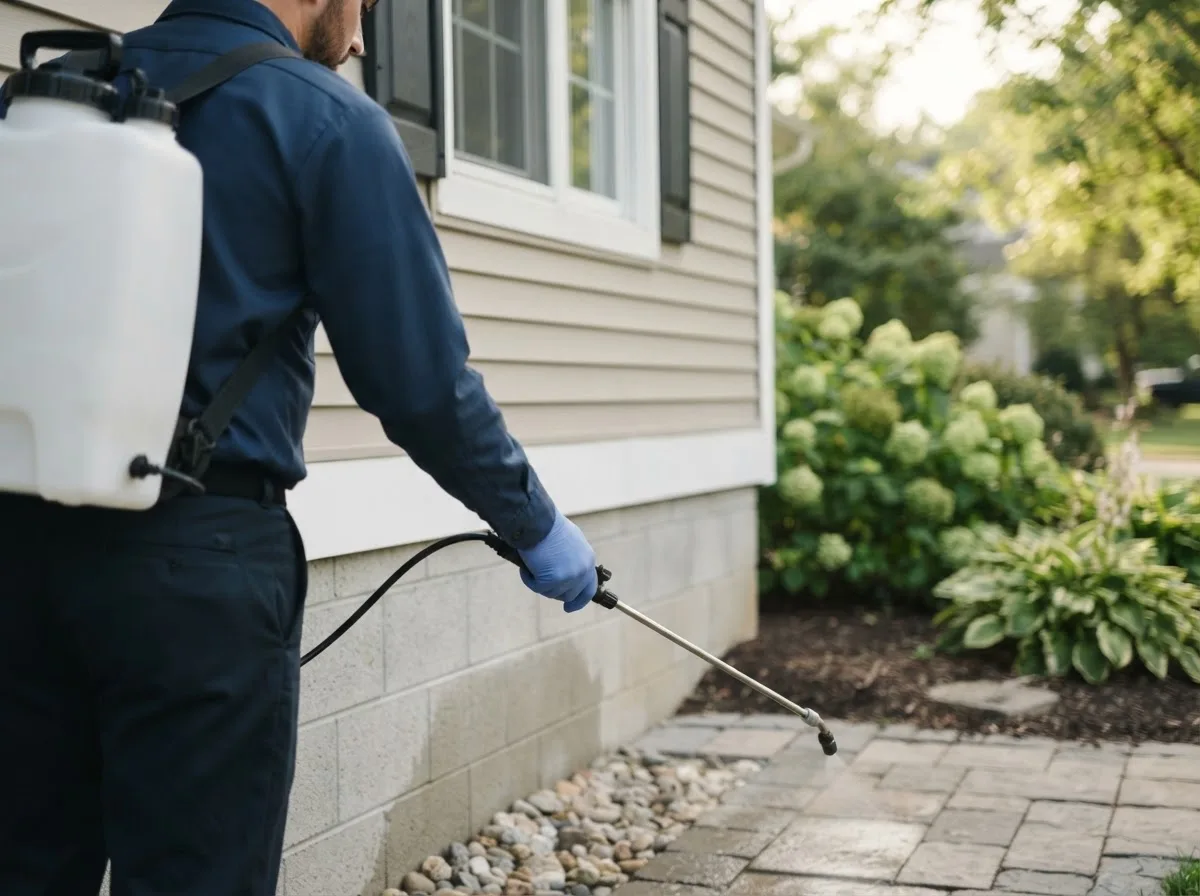 Pest control technician inspecting a home in La Crosse, FL